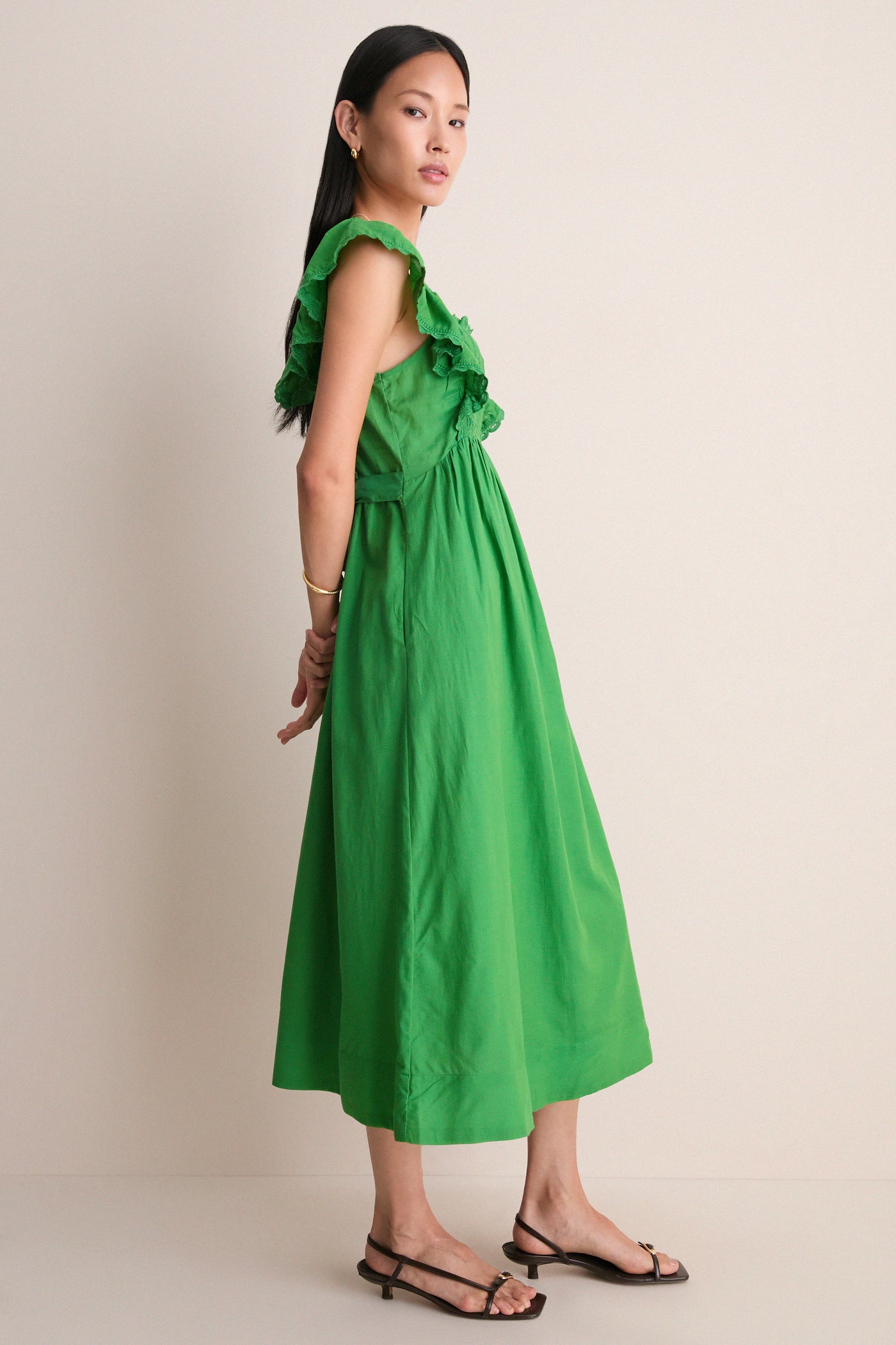Green Eliza Solid Sleeveless Midi Dress