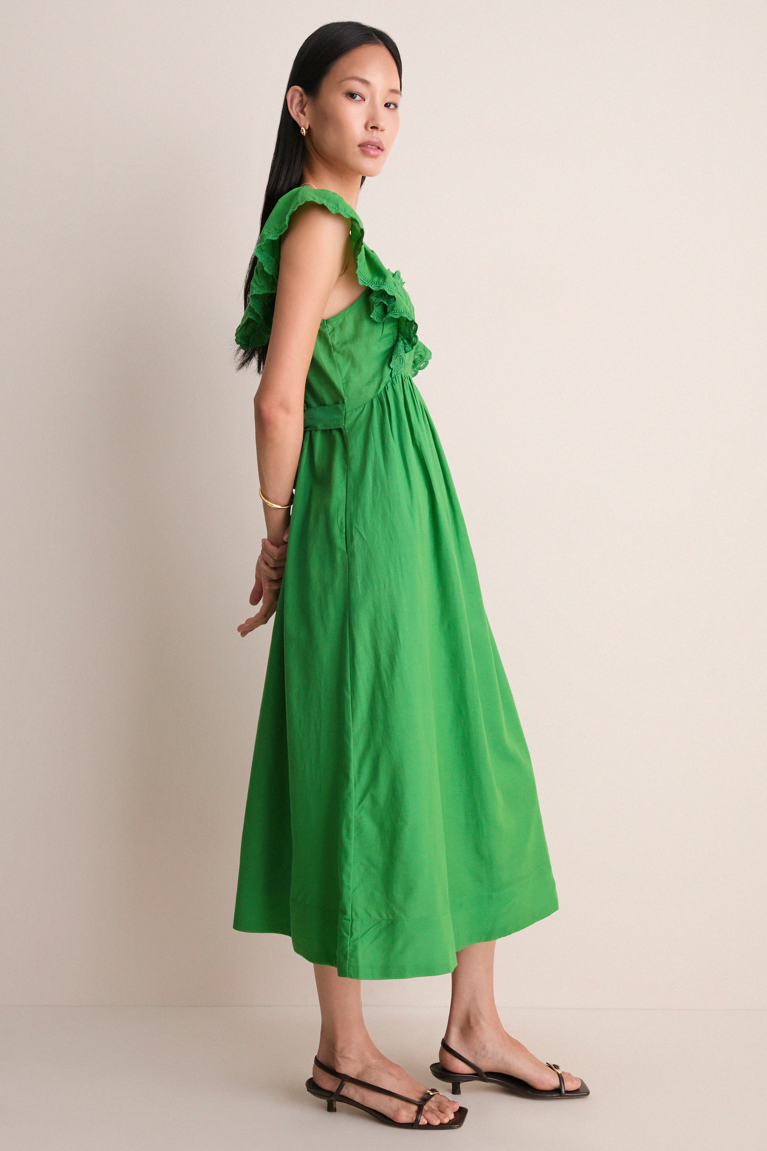 Green Eliza Solid Sleeveless Midi Dress