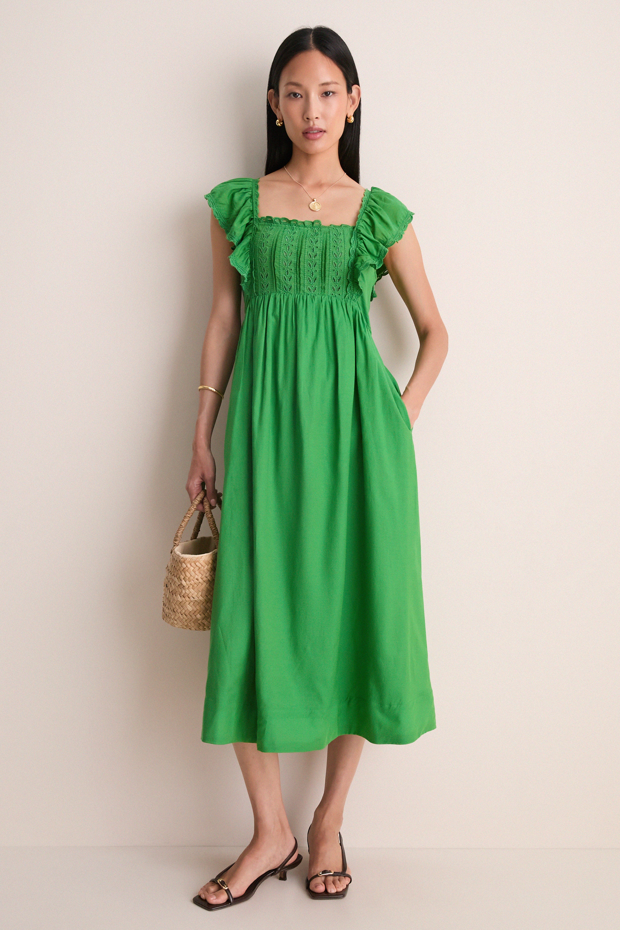 Green Eliza Solid Sleeveless Midi Dress