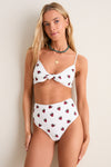 Cream Bindi Strawberry Tie Bikini Top