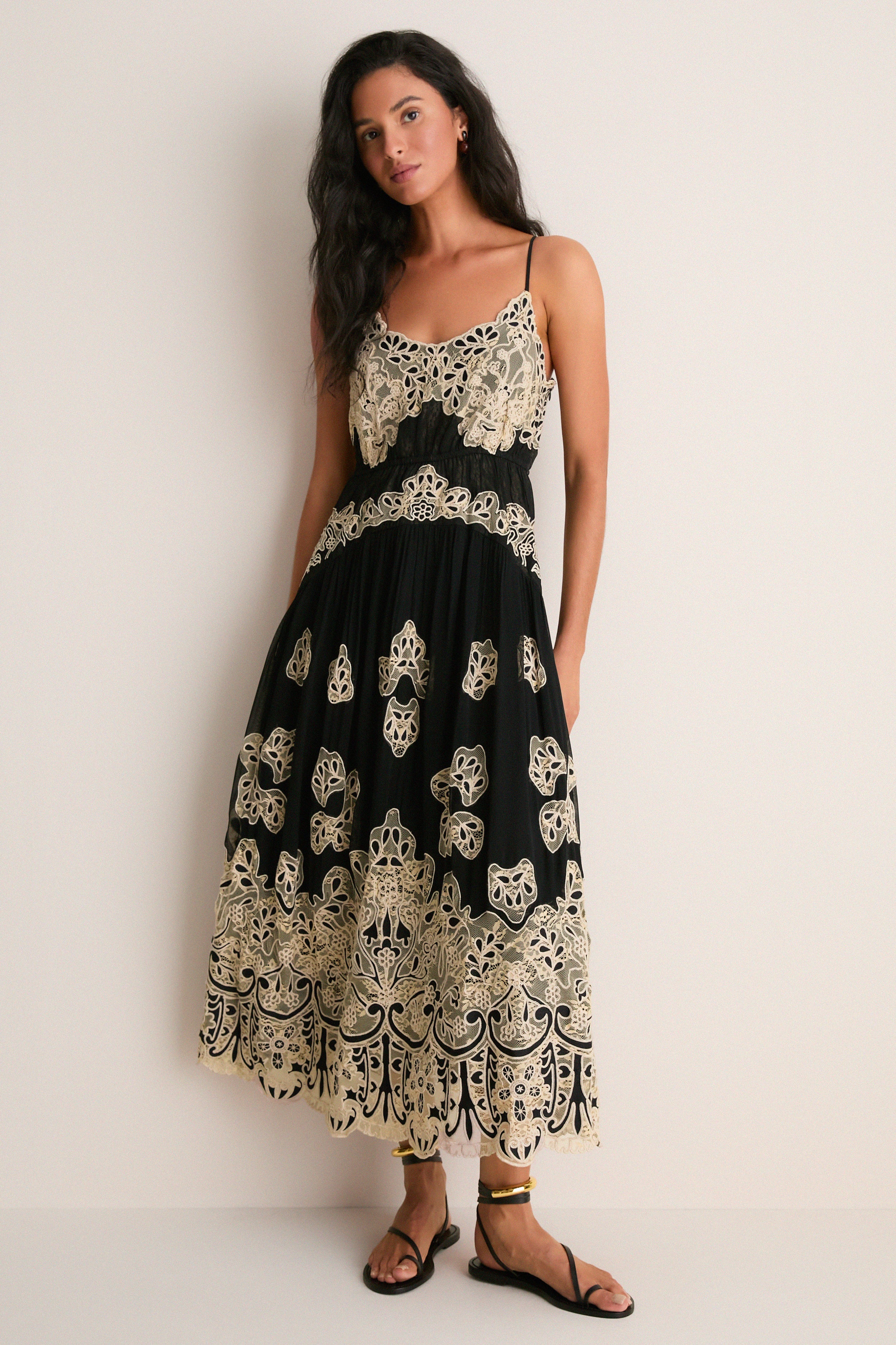 Black Gracelyn Lace Embroidery Maxi Slip Dress | Sea New York