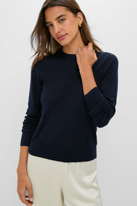 Navy Cashmere Silk Long Sleeve Katie Tee