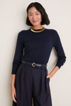 Navy Cashmere Silk Long Sleeve Katie Tee