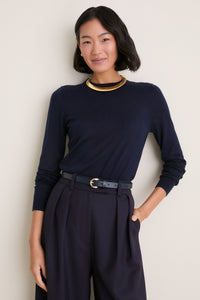 Navy Cashmere Silk Long Sleeve Katie Tee