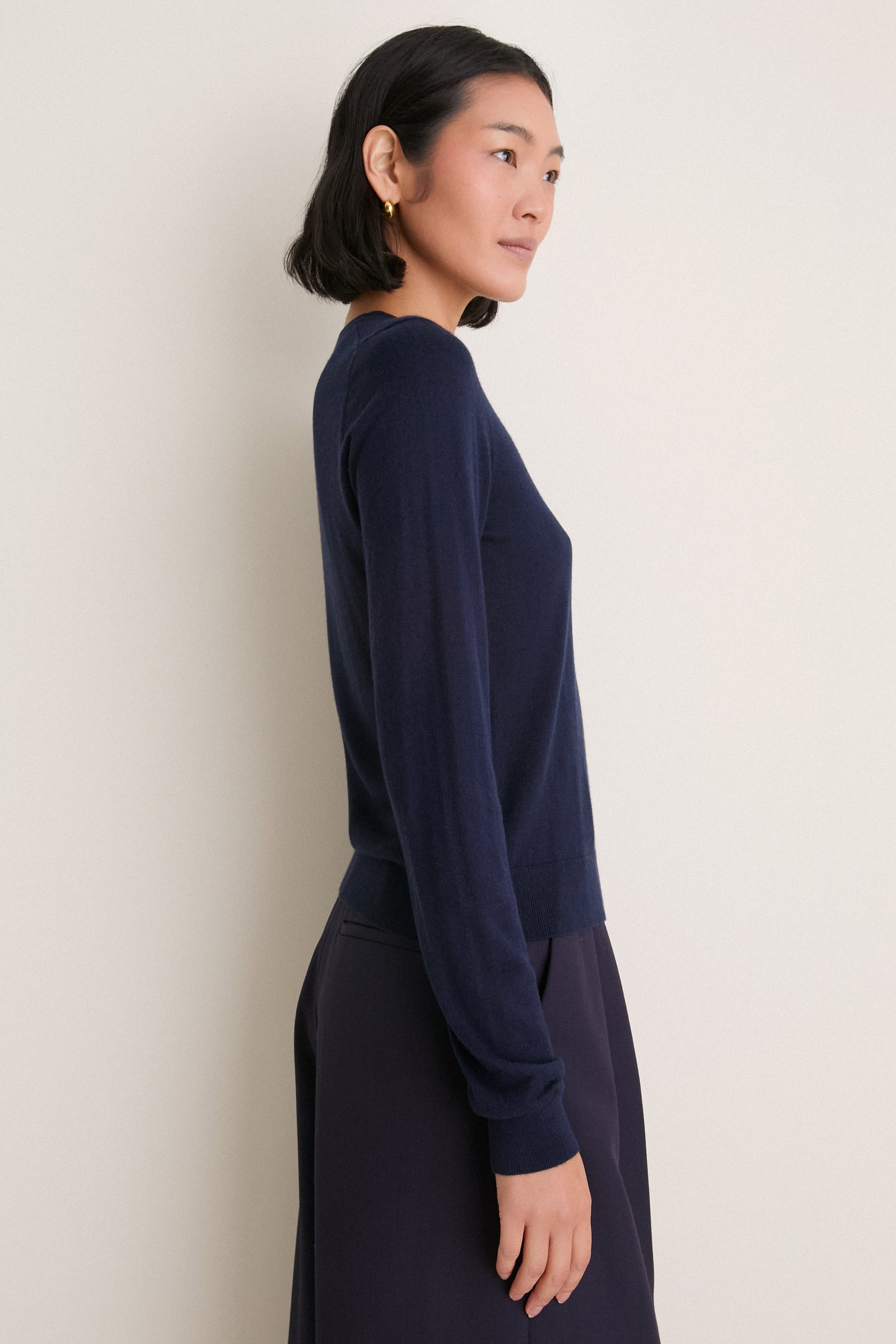 Navy Cashmere Silk Long Sleeve Katie Tee