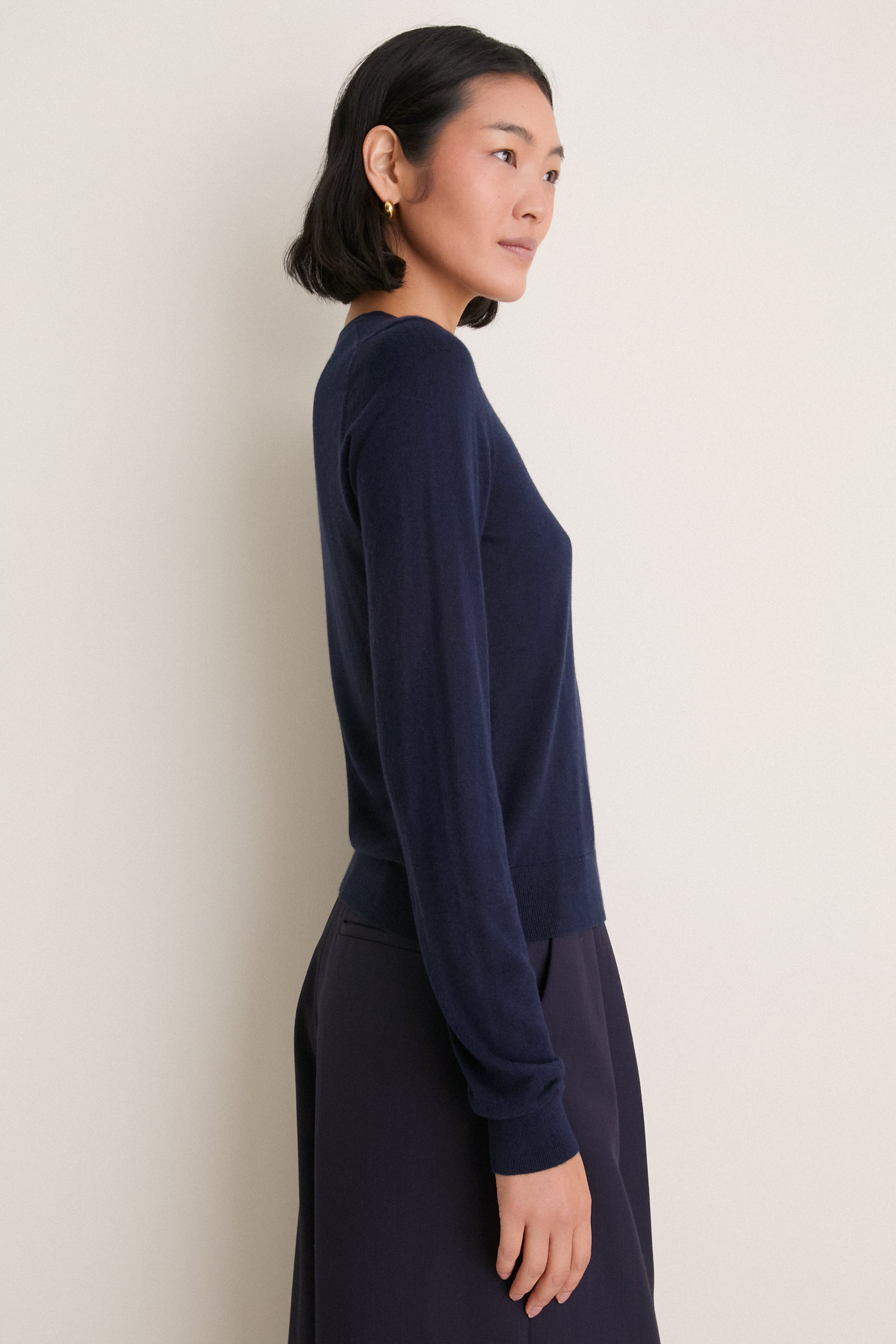 Navy Cashmere Silk Long Sleeve Katie Tee