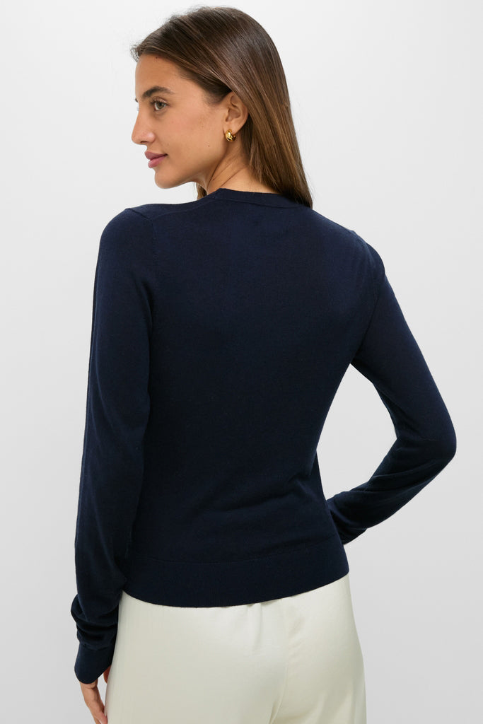 Navy Cashmere Silk Long Sleeve Katie Tee