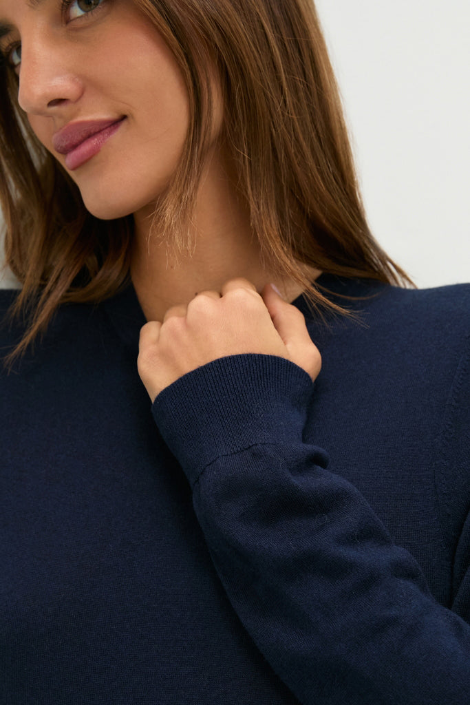 Navy Cashmere Silk Long Sleeve Katie Tee