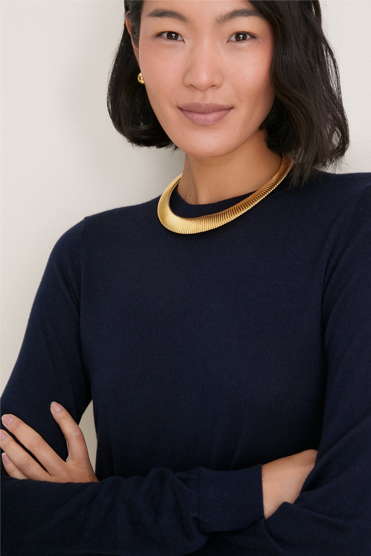 Navy Cashmere Silk Long Sleeve Katie Tee