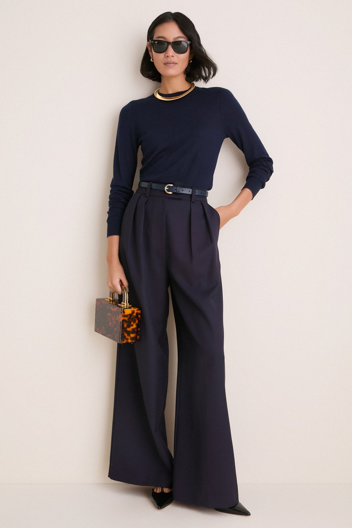 Navy Cashmere Silk Long Sleeve Katie Tee
