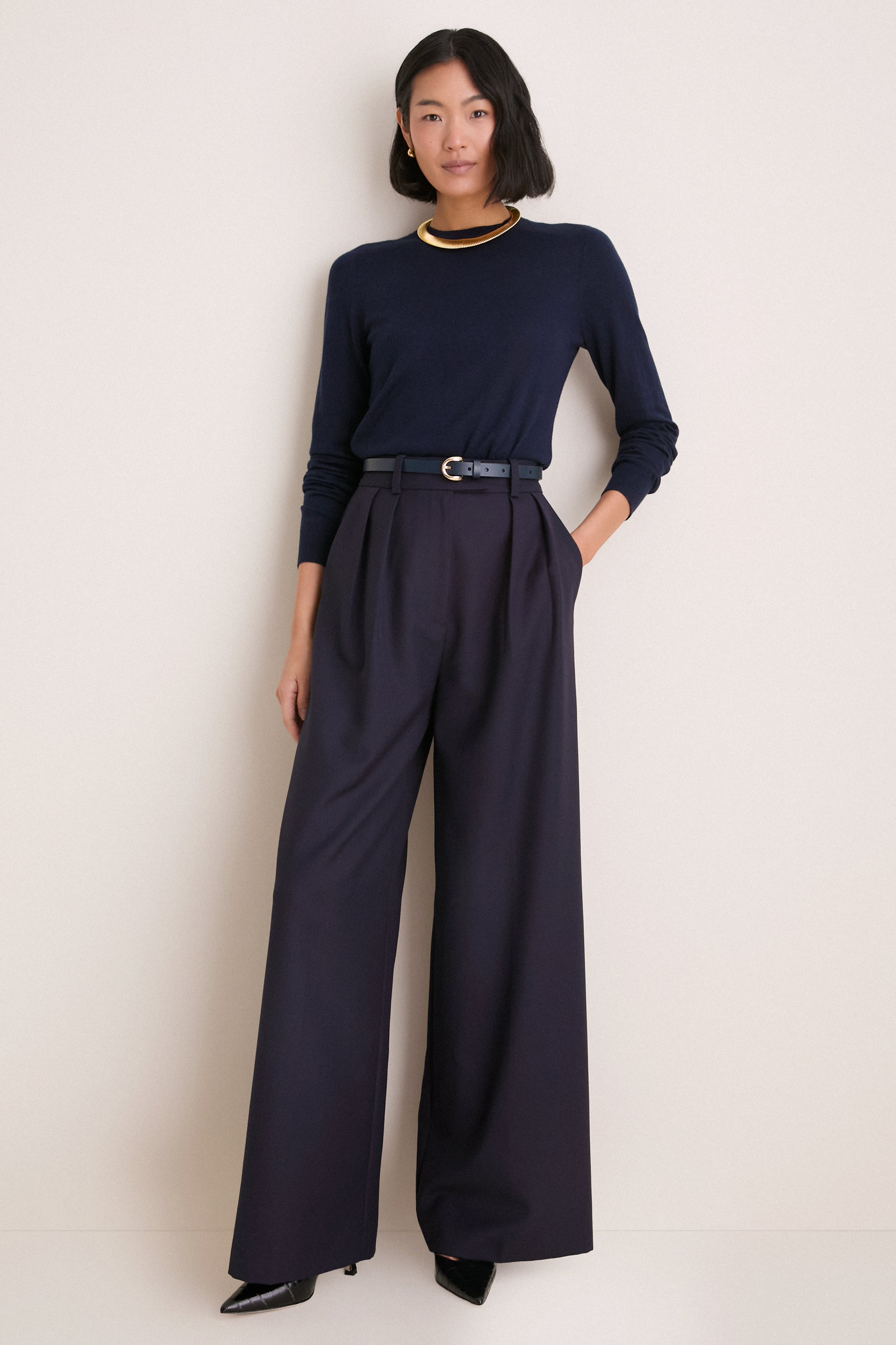 Navy Cashmere Silk Long Sleeve Katie Tee