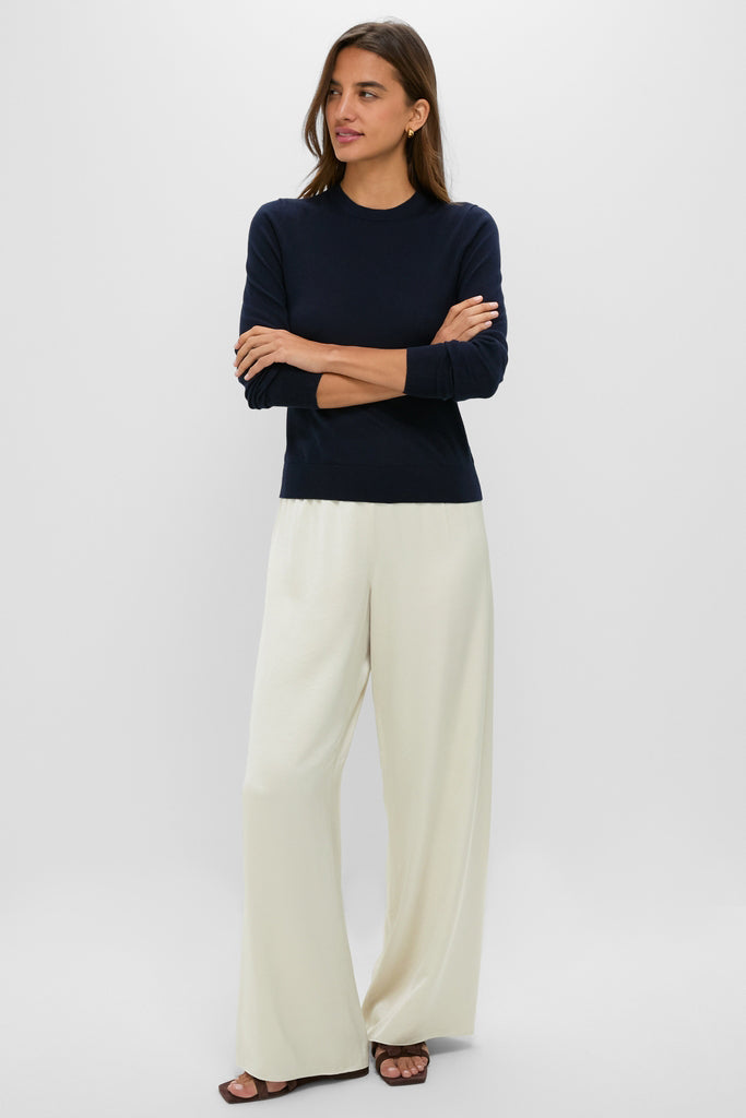 Navy Cashmere Silk Long Sleeve Katie Tee