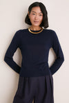 Navy Cashmere Silk Long Sleeve Katie Tee