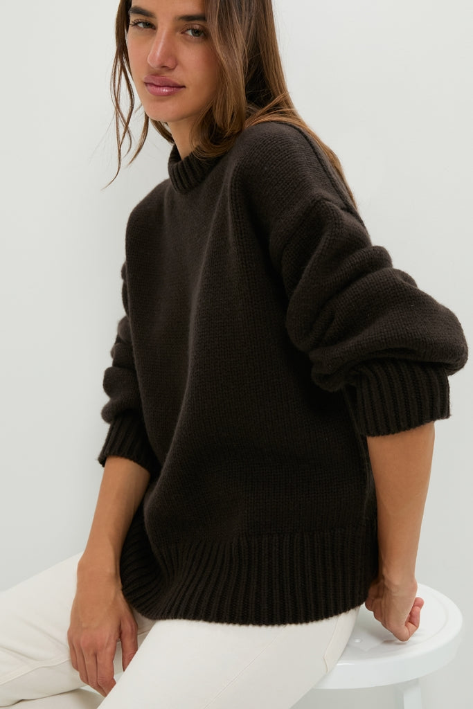 Espresso Genevieve Cashmere Wool Blend Crewneck Sweater
