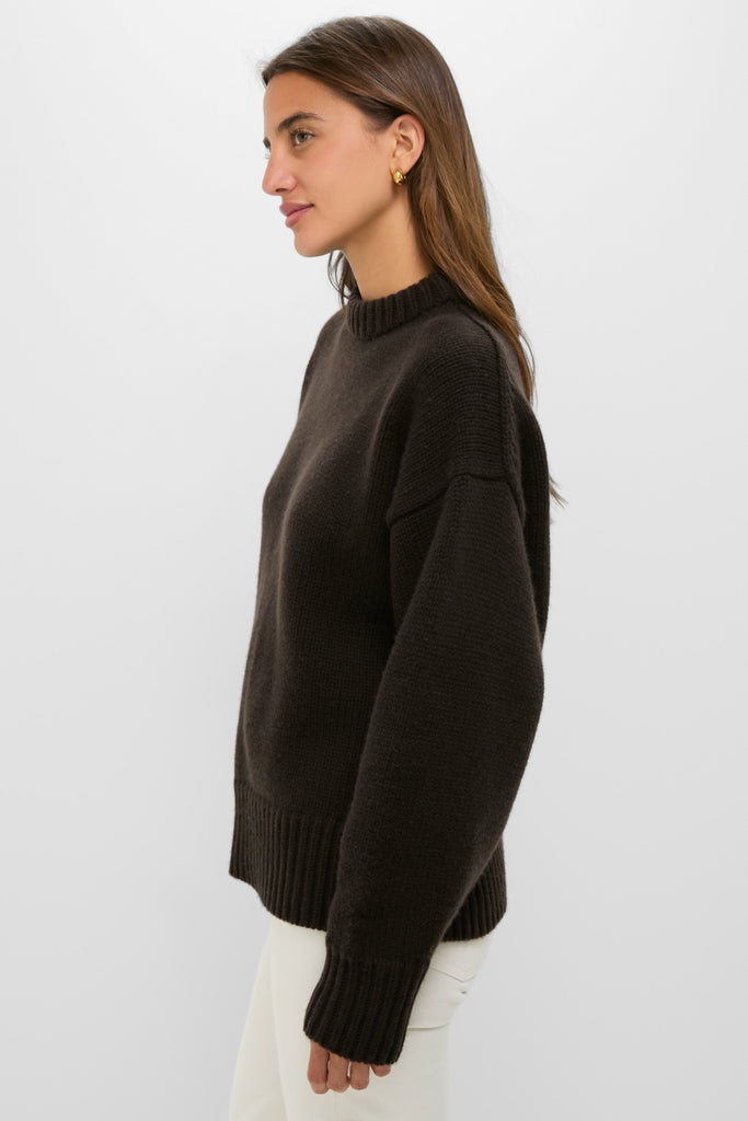 Espresso Genevieve Cashmere Wool Blend Crewneck Sweater