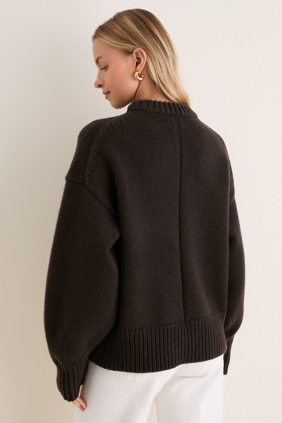Espresso Genevieve Cashmere Wool Blend Crewneck Sweater