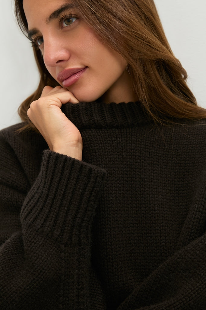 Espresso Genevieve Cashmere Wool Blend Crewneck Sweater