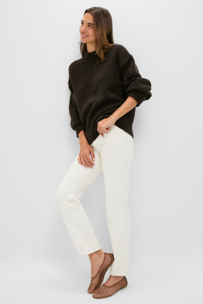 Espresso Genevieve Cashmere Wool Blend Crewneck Sweater