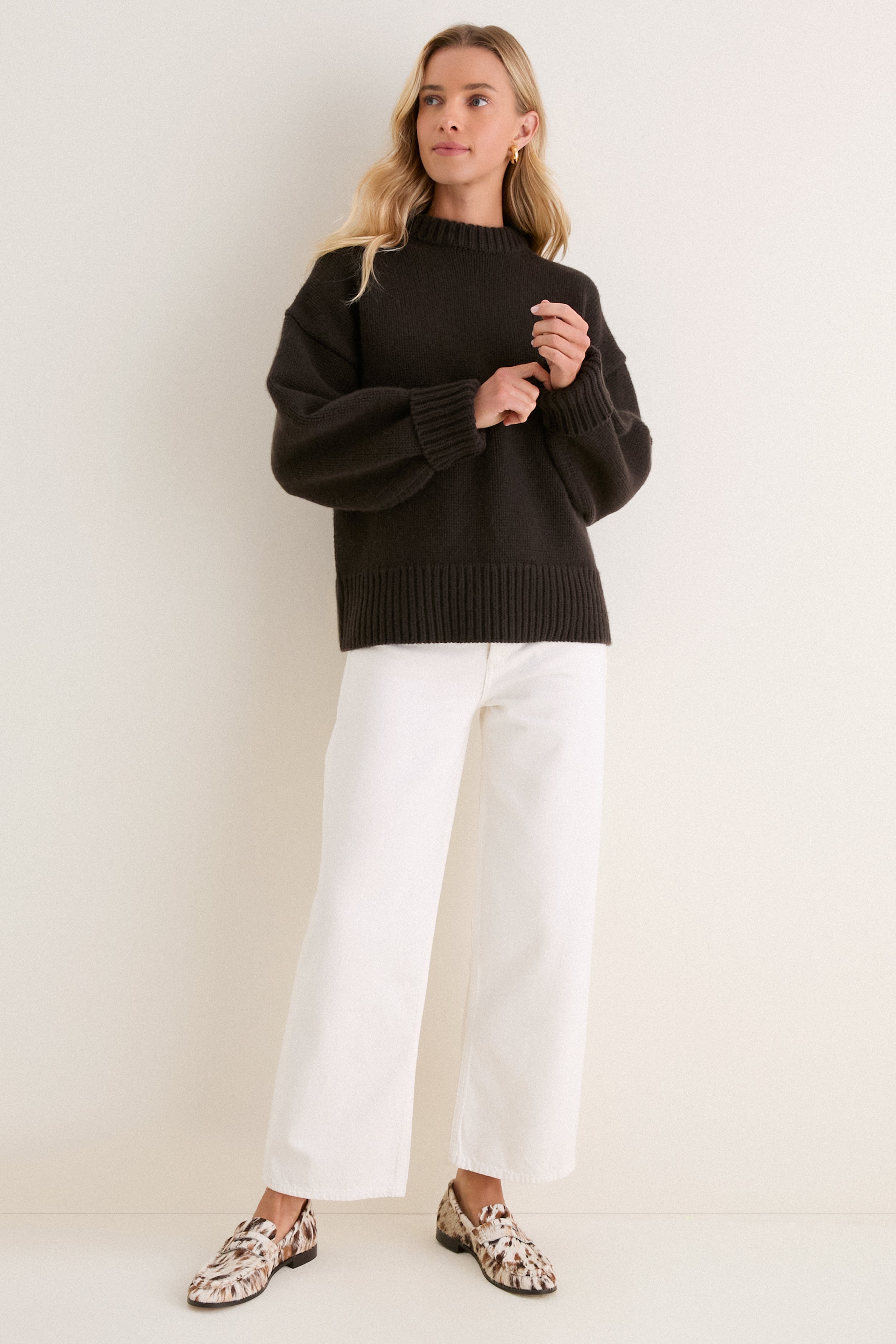 Espresso Genevieve Cashmere Wool Blend Crewneck Sweater