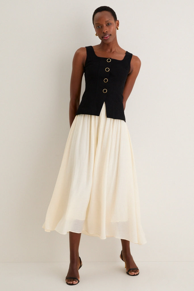 Black and Ivory Square Neck Vest Midi Dress | Moon River