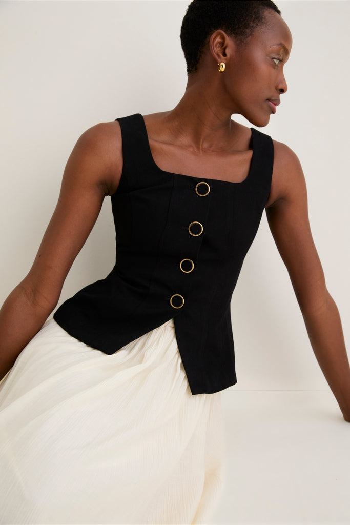 Black and Ivory Square Neck Vest Midi Dress | Moon River