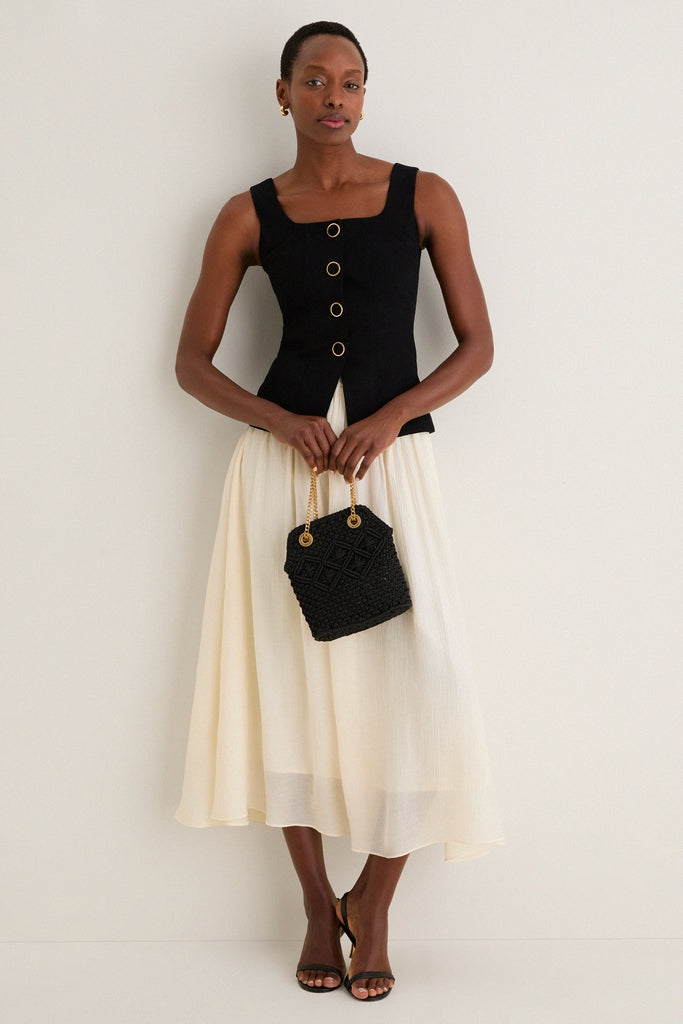 Black and Ivory Square Neck Vest Midi Dress
