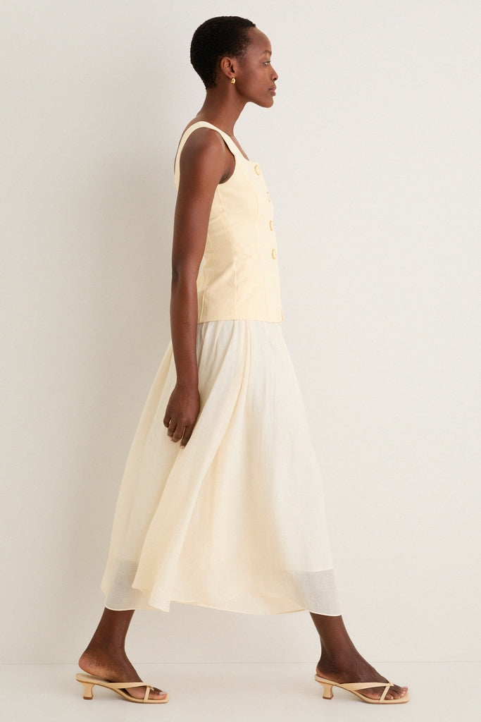 Yellow and Ivory Square Neck Vest Midi Dress