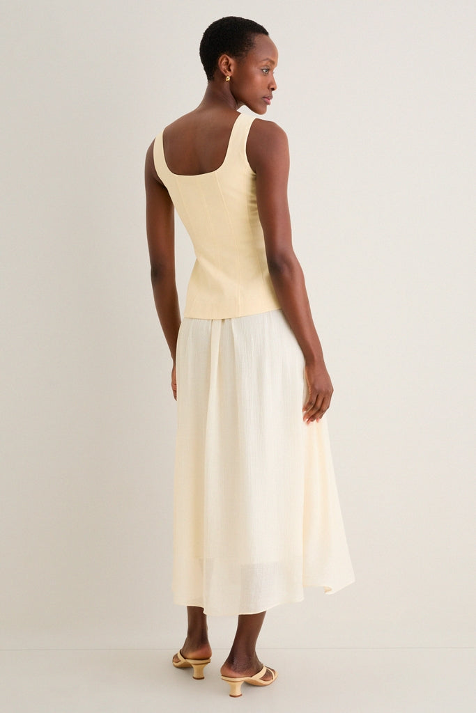 knee length dresses for ladies Yellow and Ivory Square Neck Vest Midi Dress