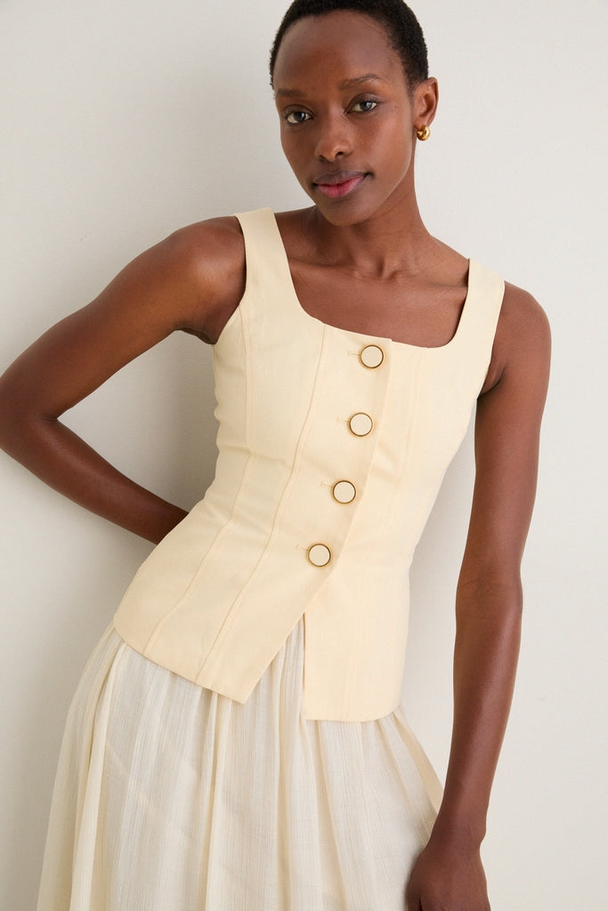 Yellow and Ivory Square Neck Vest Midi Dress