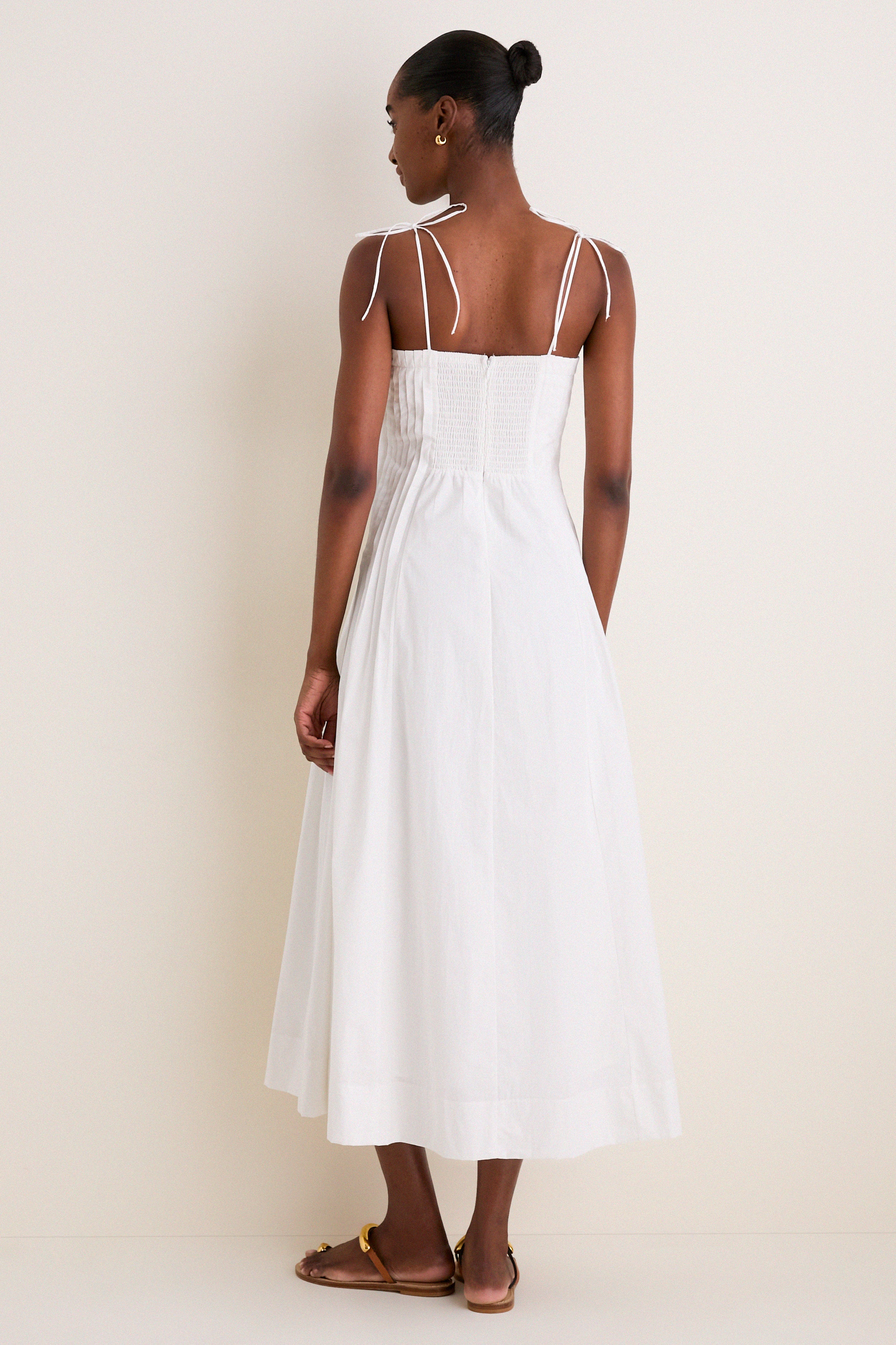 Off White Pleated Front Detail Midi Dress | Moon River