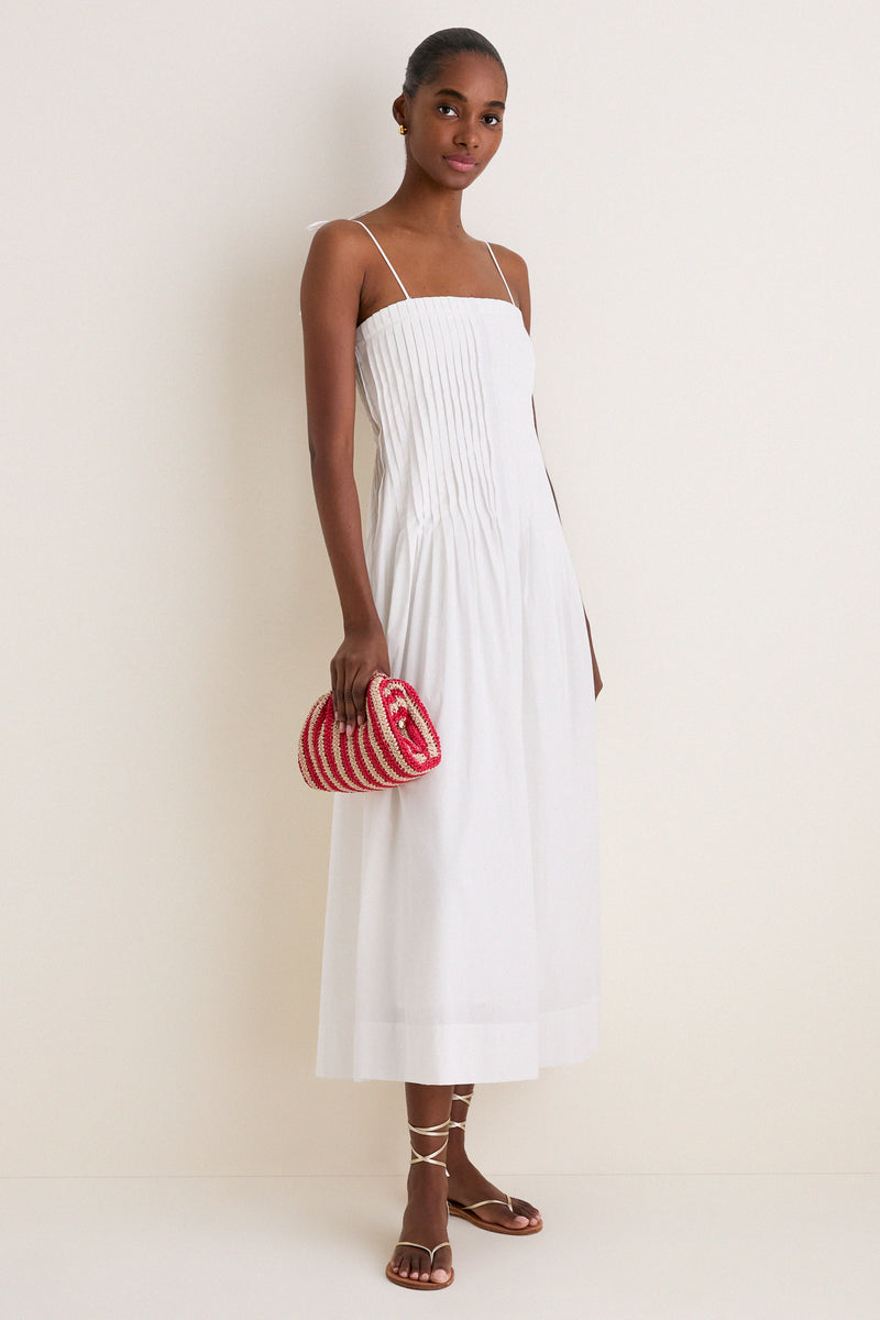 Off White Pleated Front Detail Midi Dress