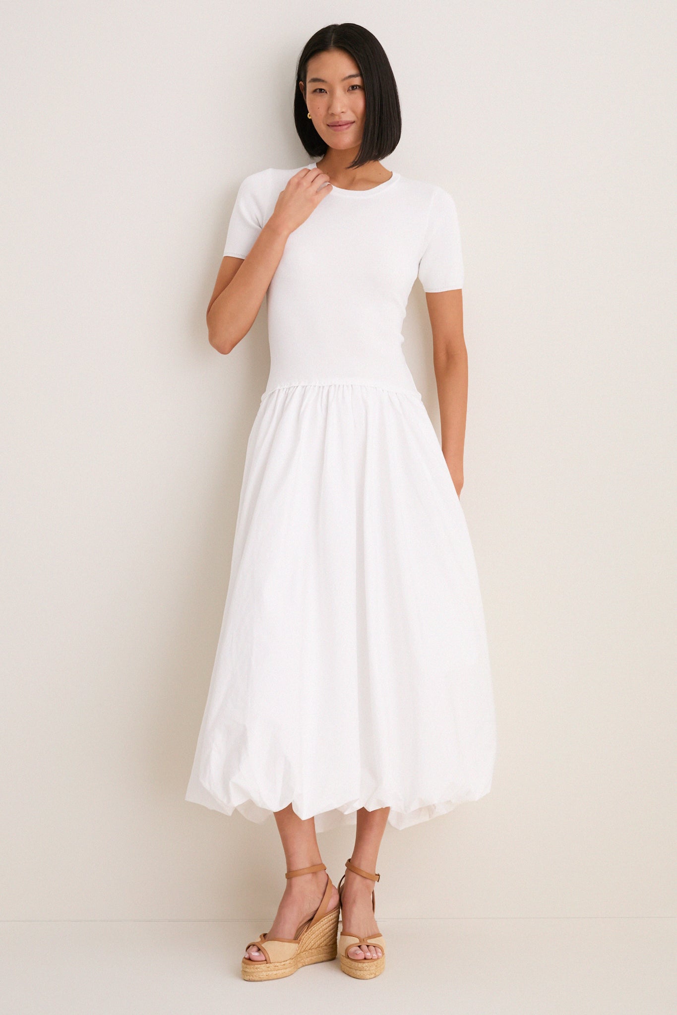 White Bubble Skirt Midi Dress