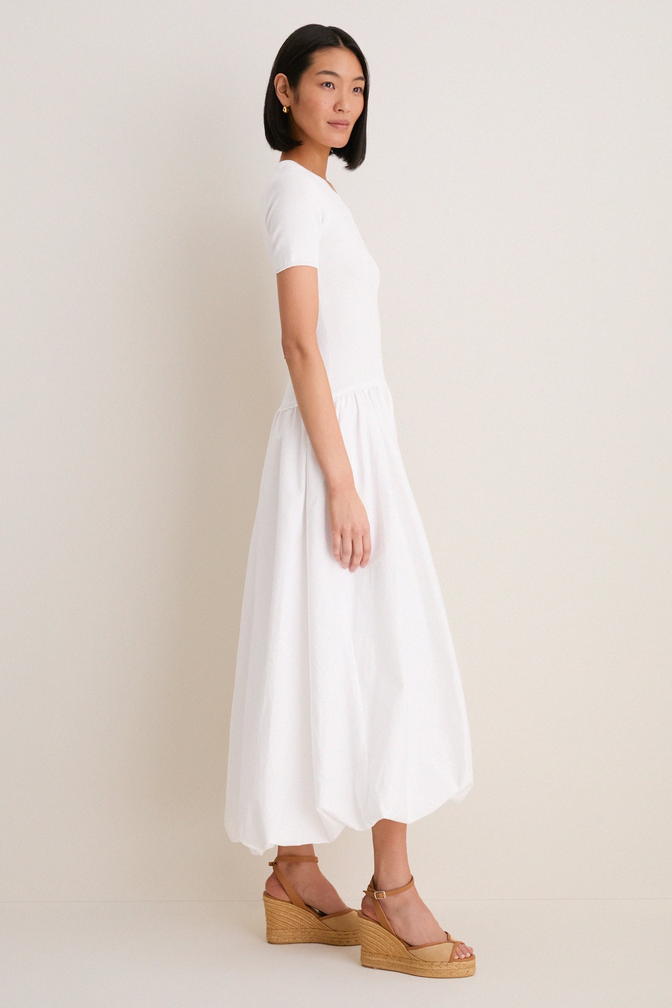 White Bubble Skirt Midi Dress