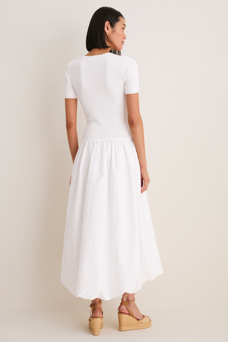 White Bubble Skirt Midi Dress