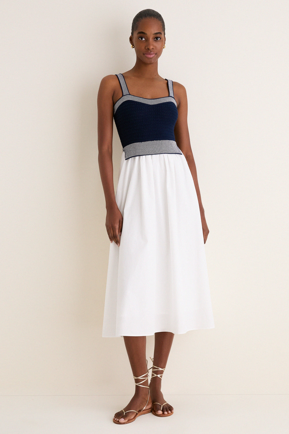 Navy and Off White Knit Top Midi Dress