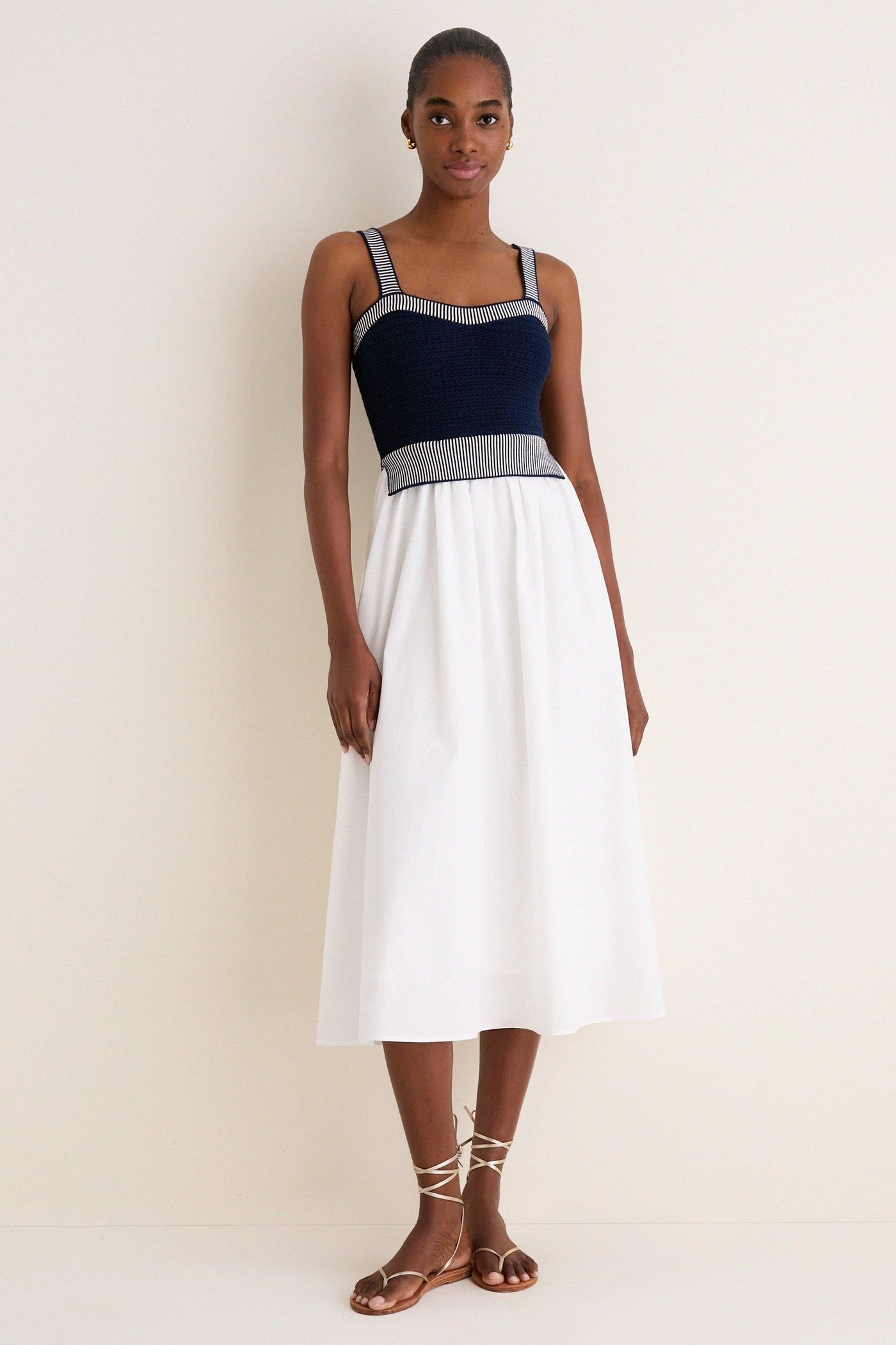 Navy and Off White Knit Top Midi Dress