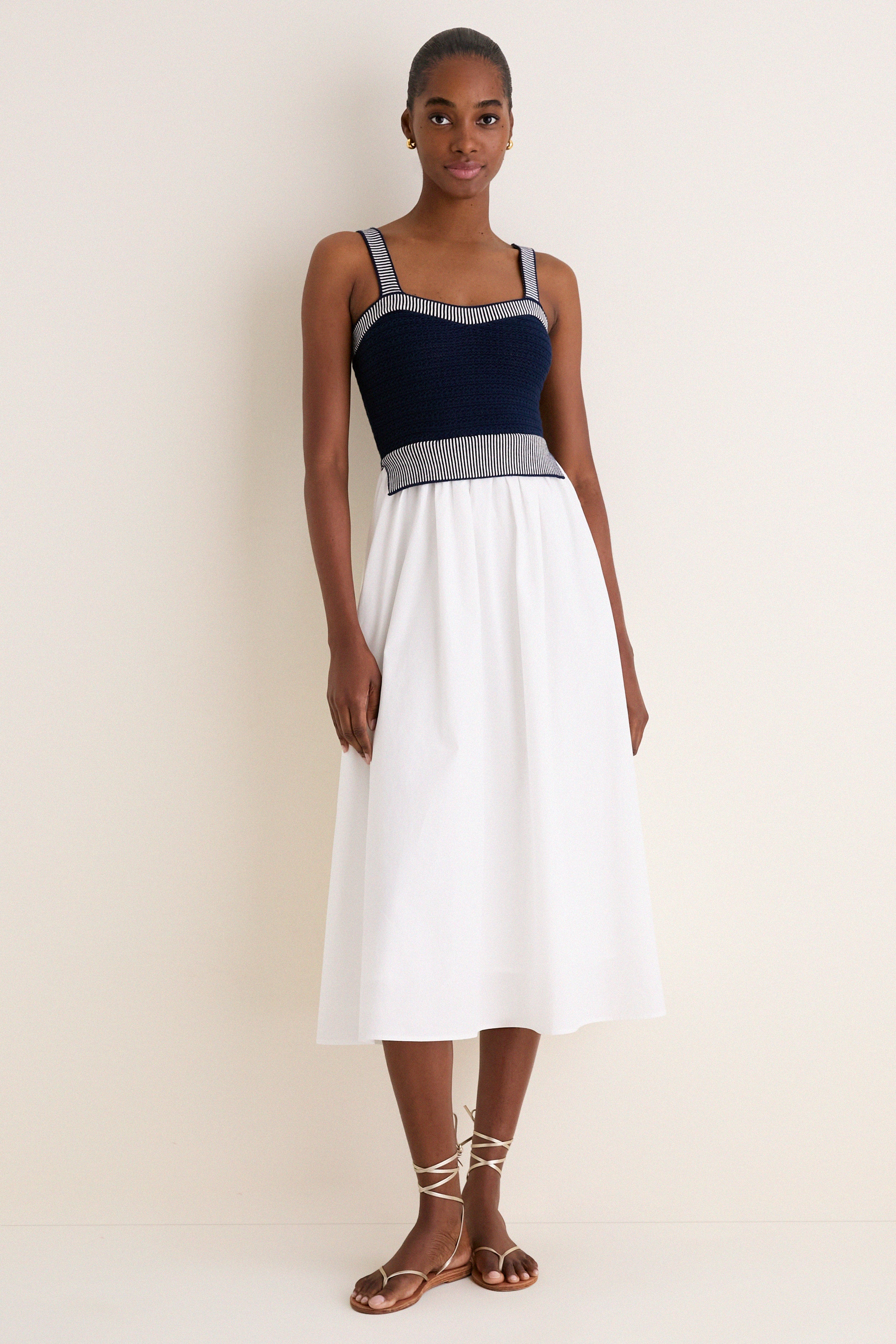 Navy and Off White Knit Top Midi Dress Navy and Off White Knit Top Midi Dress