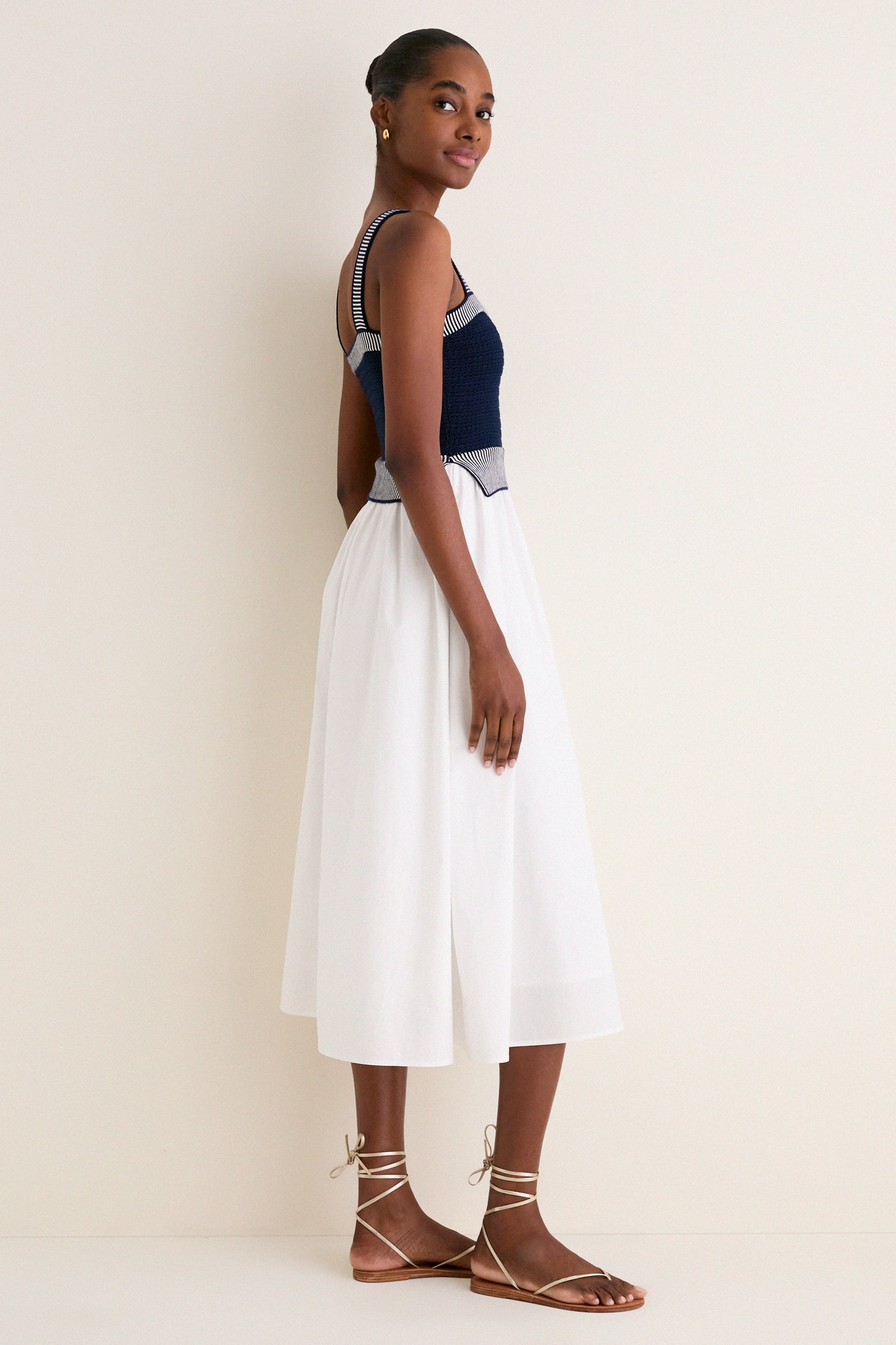 Navy and Off White Knit Top Midi Dress