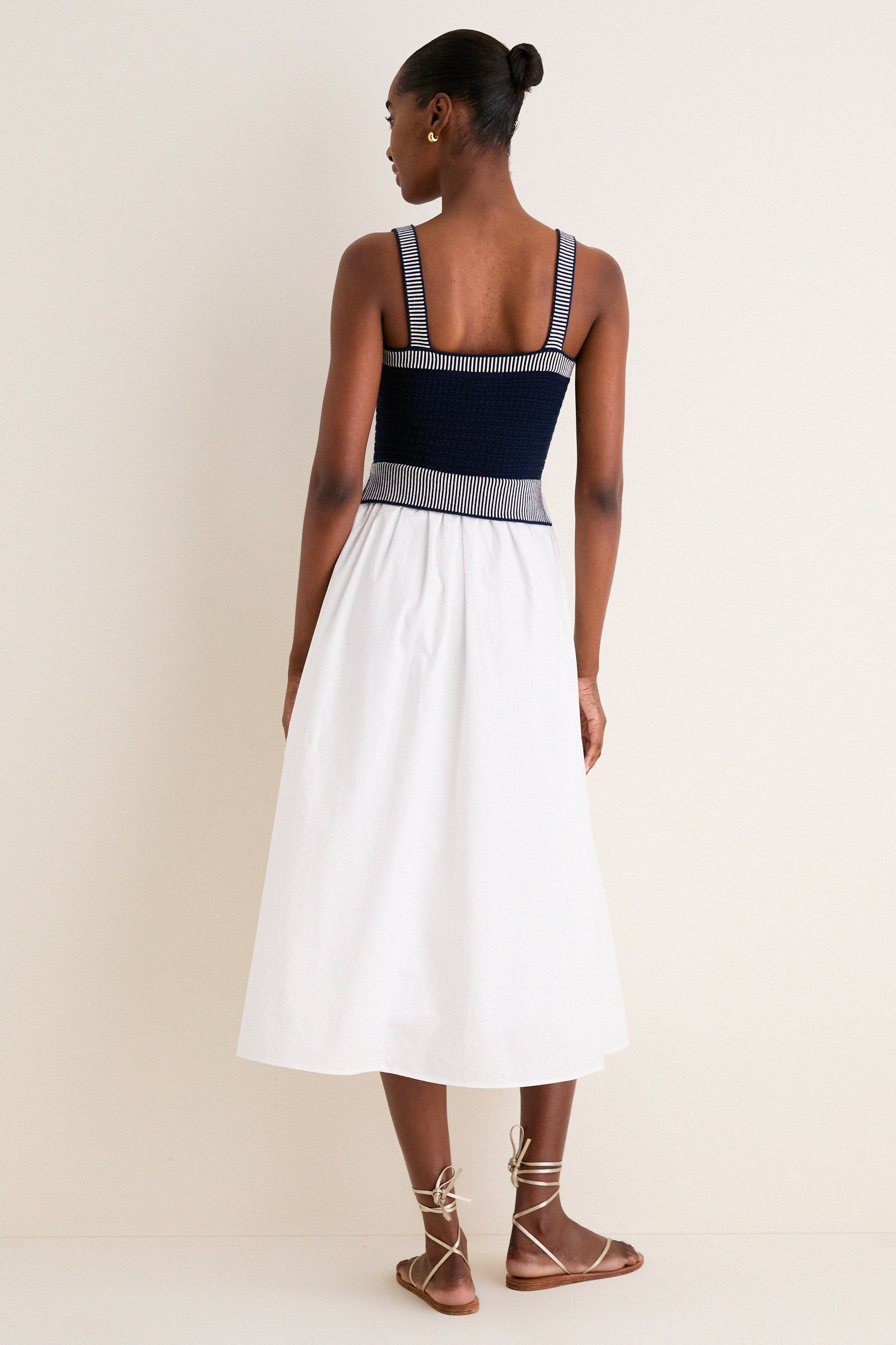 Navy and Off White Knit Top Midi Dress