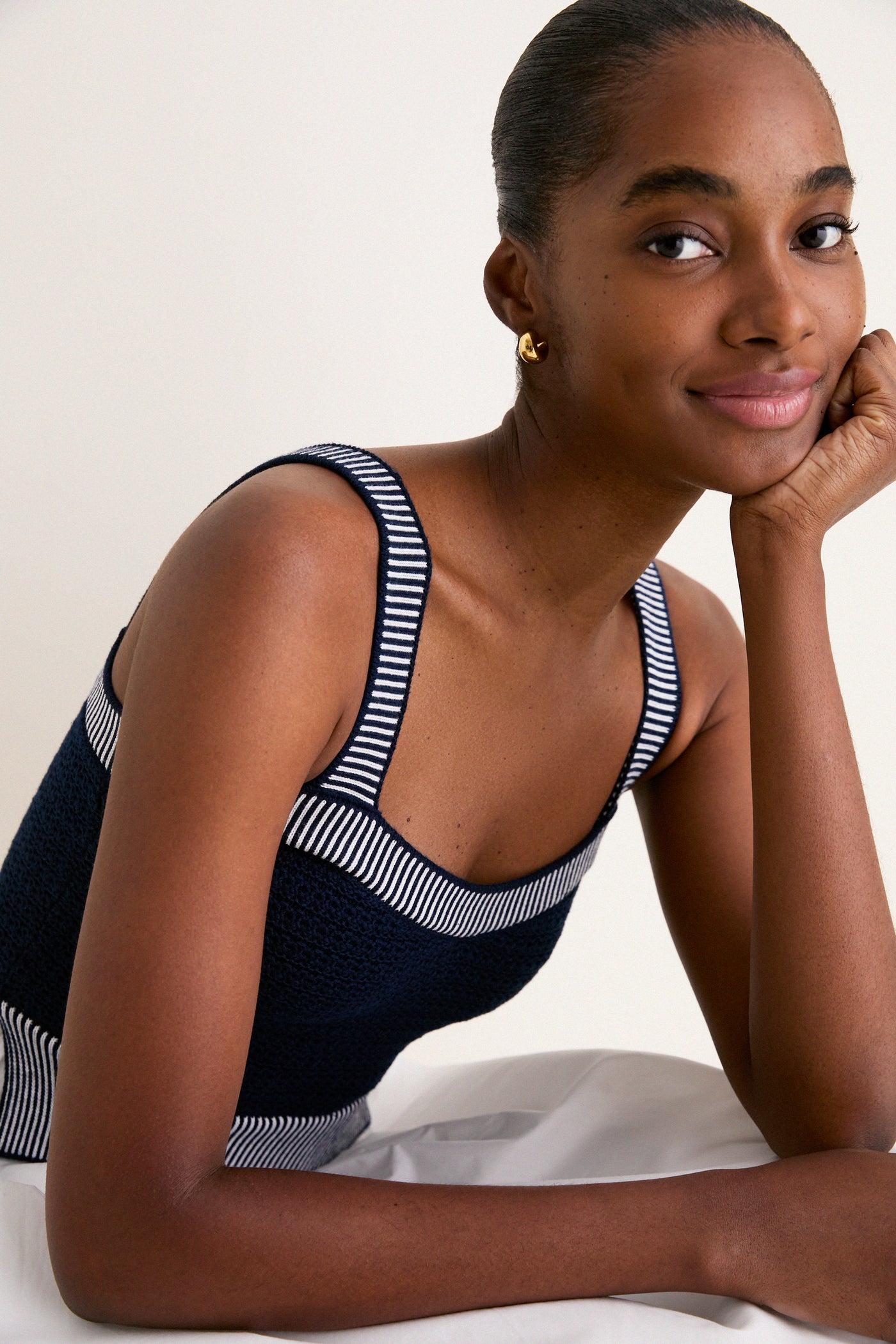 Navy and Off White Knit Top Midi Dress