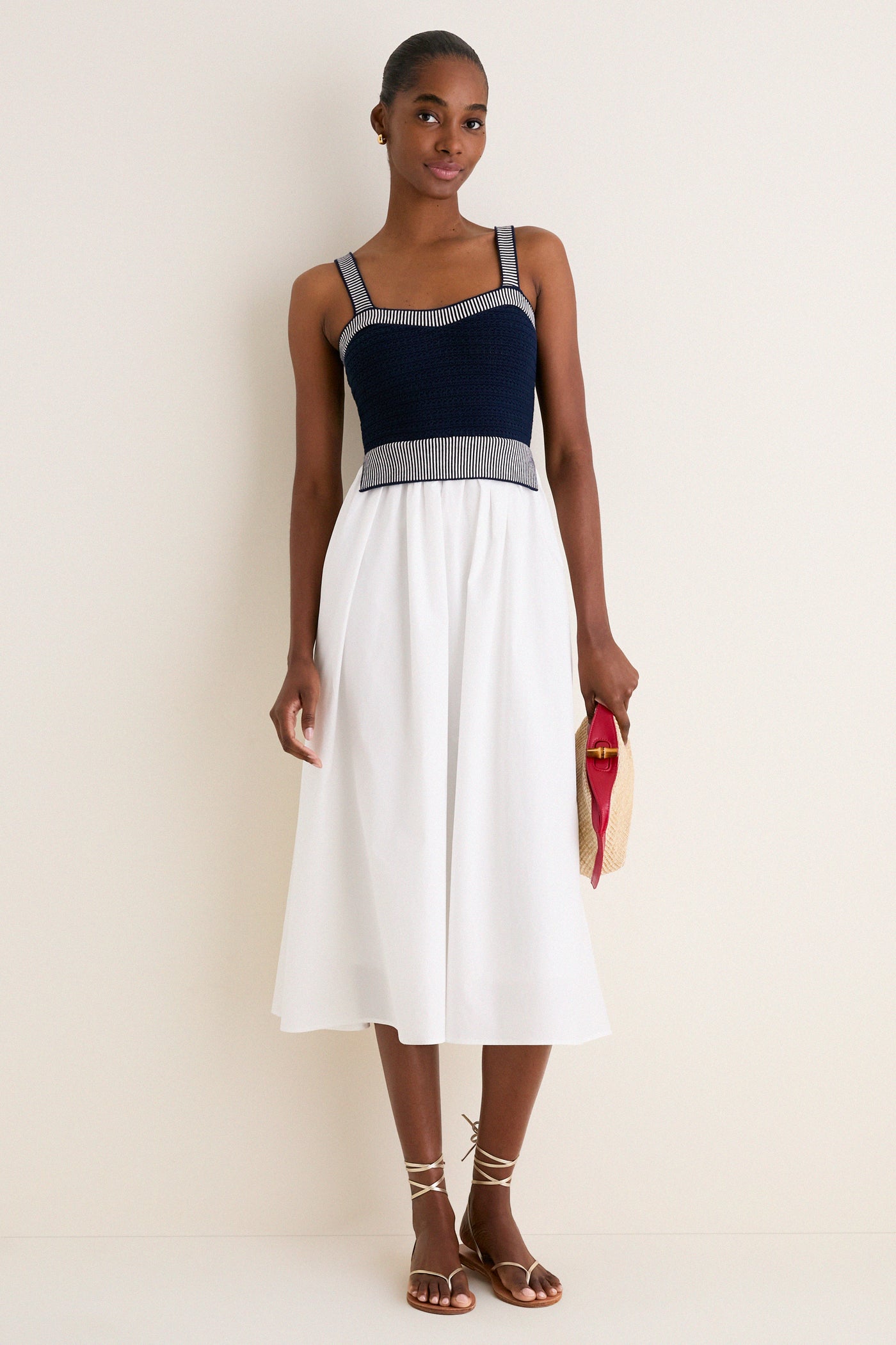 Navy and Off White Knit Top Midi Dress