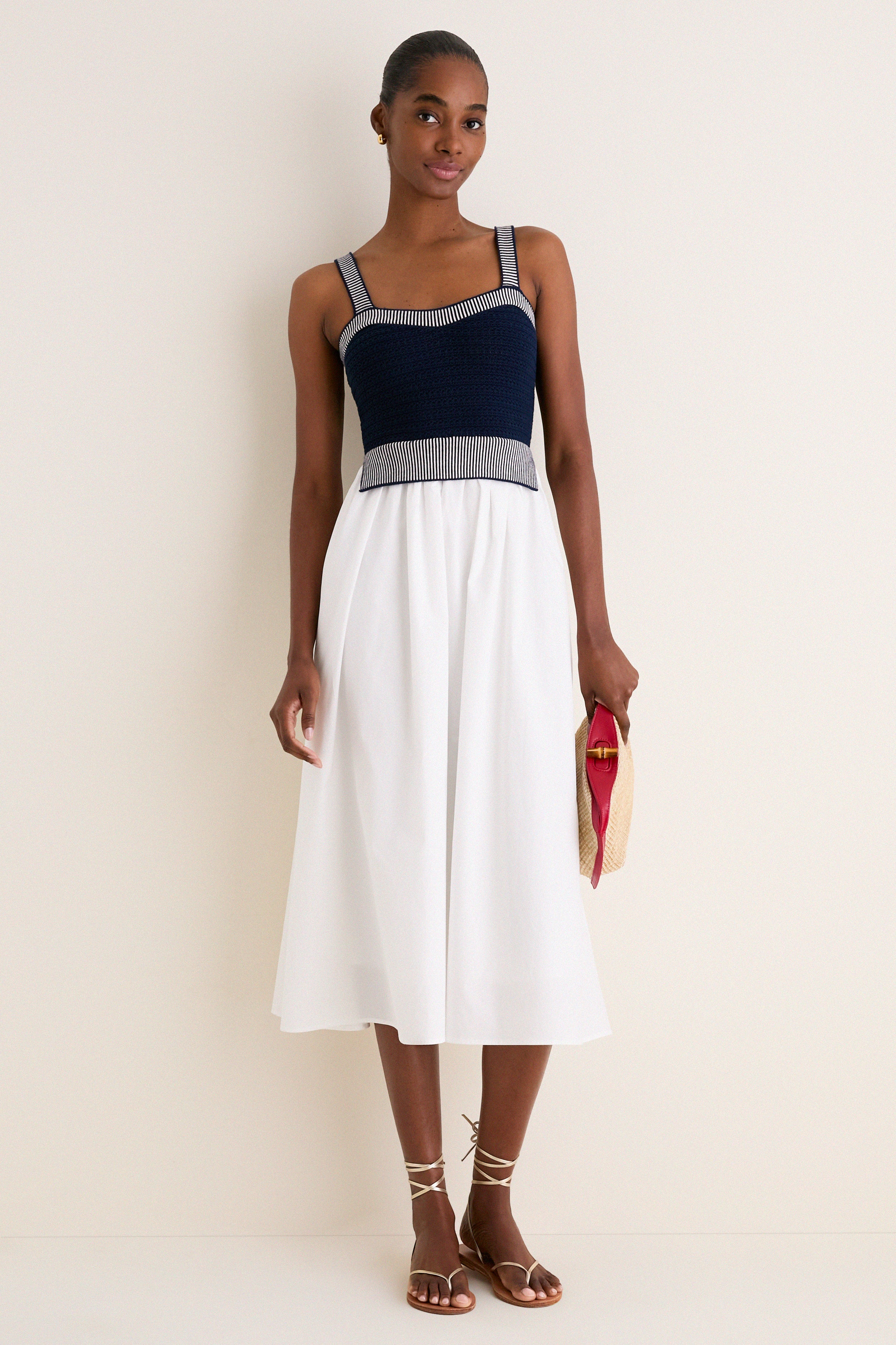 Navy and Off White Knit Top Midi Dress
