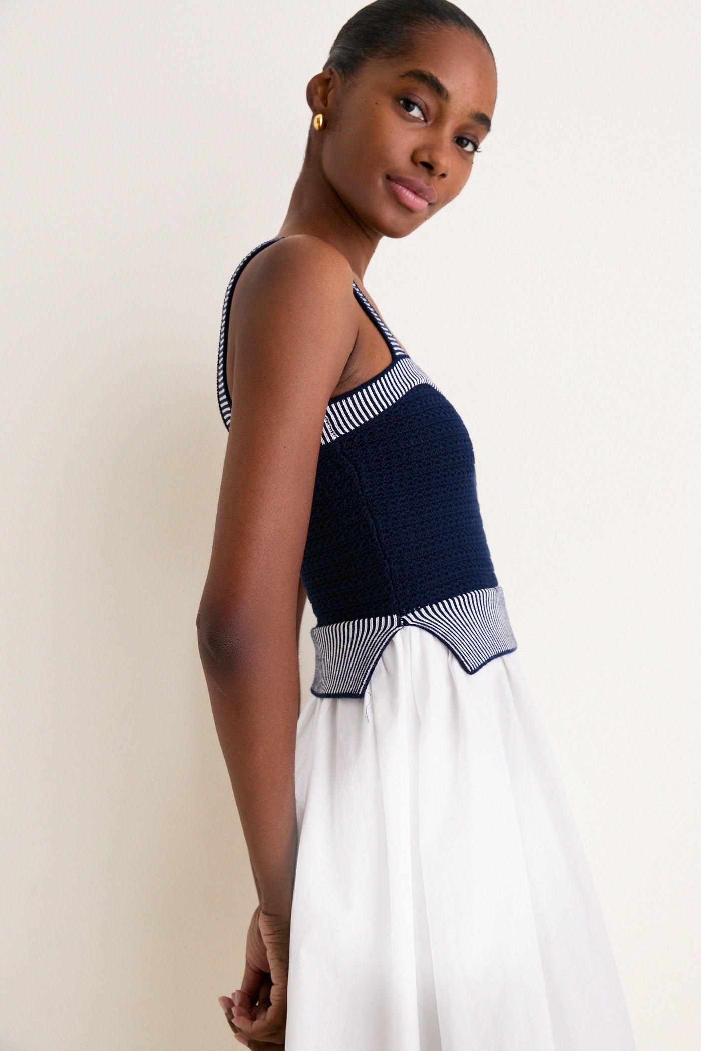 Navy and Off White Knit Top Midi Dress | Moon River Navy and Off White Knit Top Midi Dress | Moon River