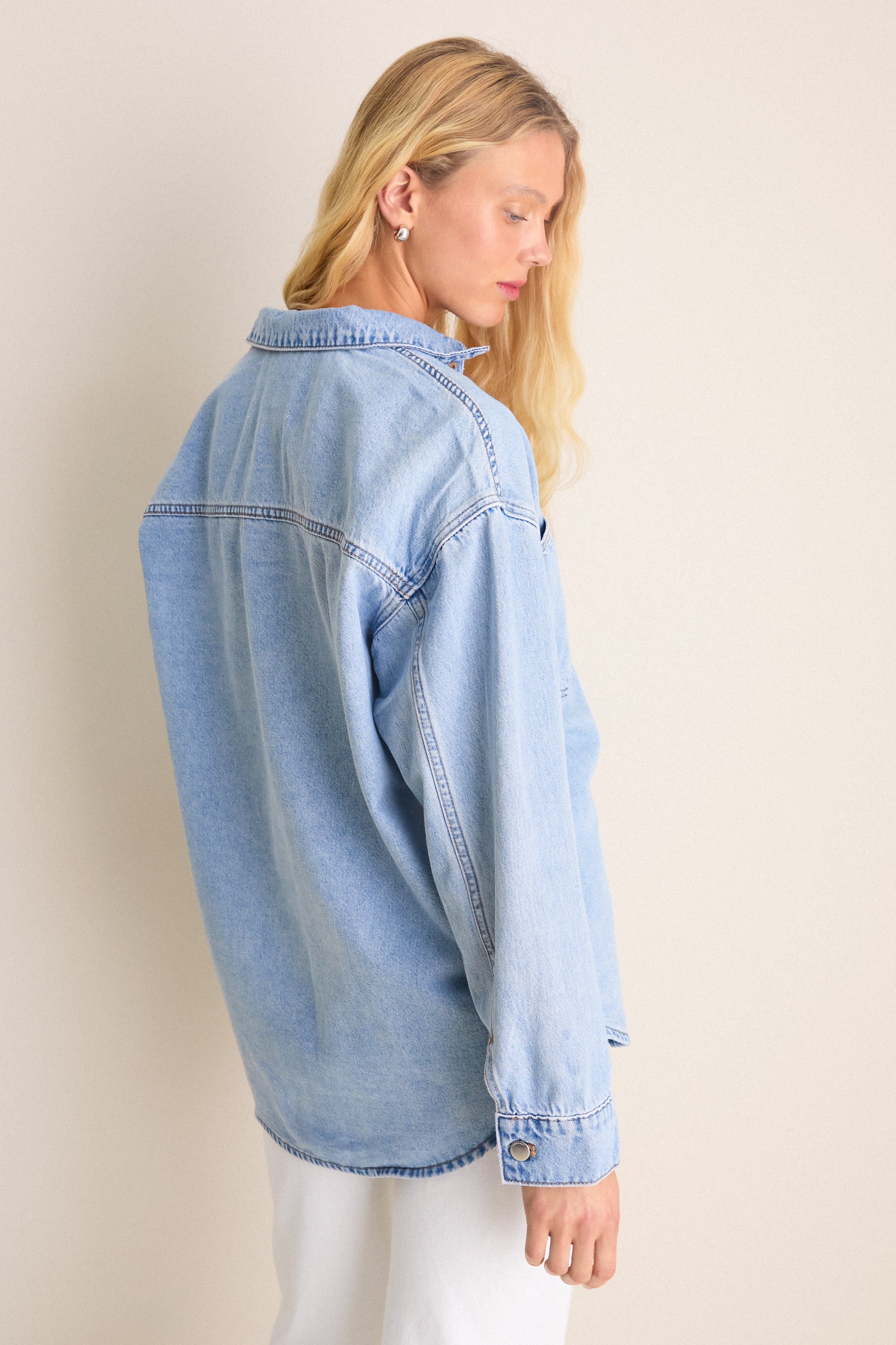 Soft Blue Organic Denim Overshirt | Nude Lucy