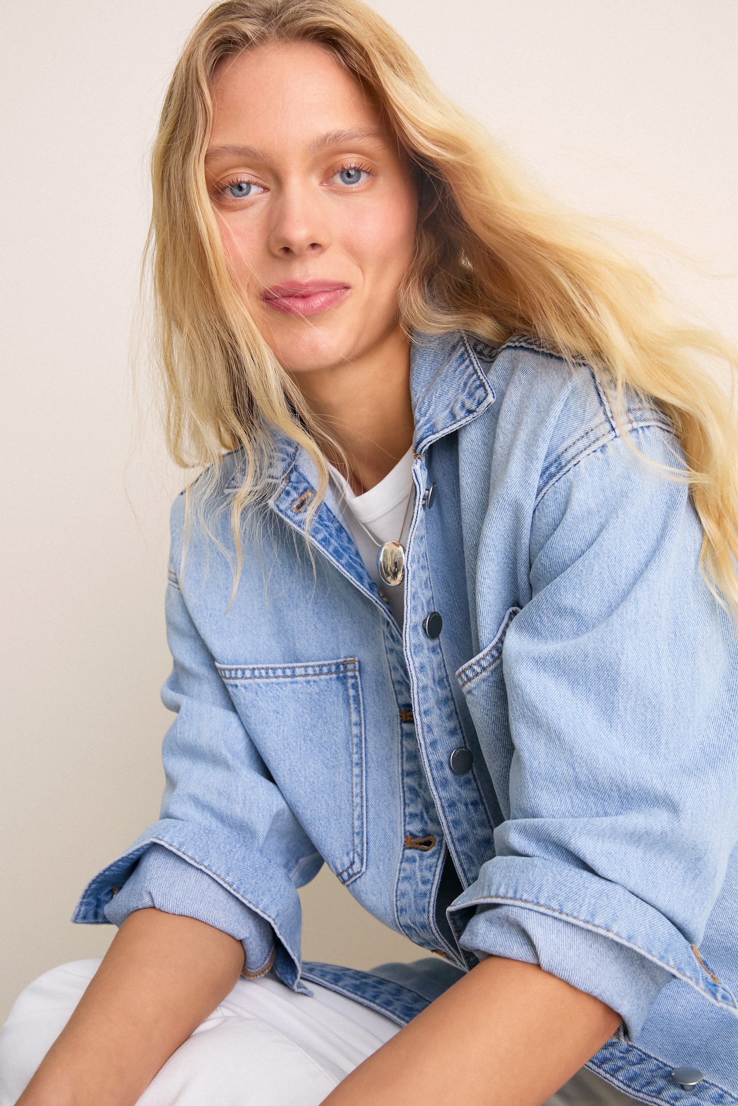 Soft Blue Organic Denim Overshirt | Nude Lucy