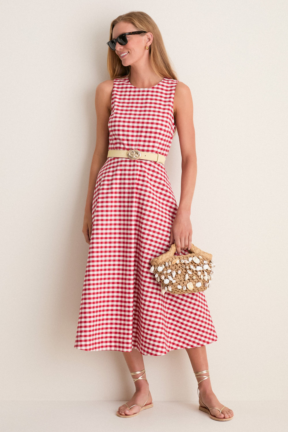 red gingham dress for women Apple Red Gingham Stella Midi Dress
