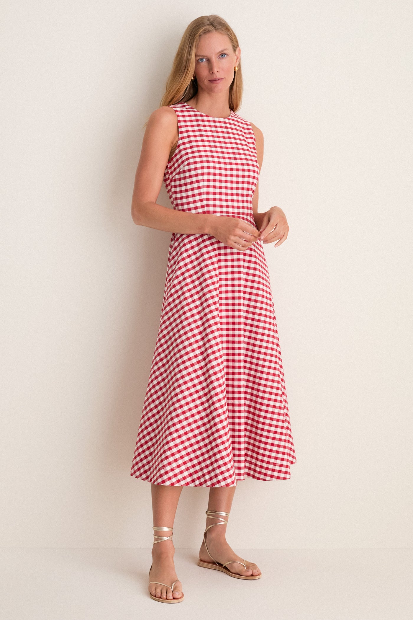 Apple Red Gingham Stella Midi Dress