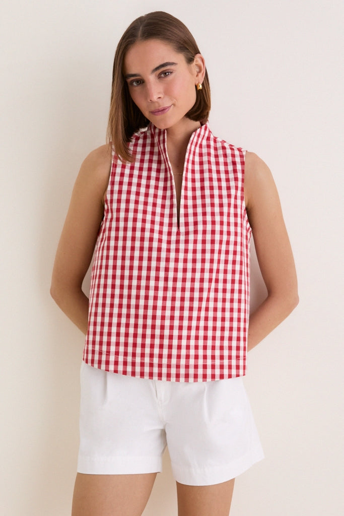Apple Red Gingham Sleeveless Celeste Top | Tuckernuck