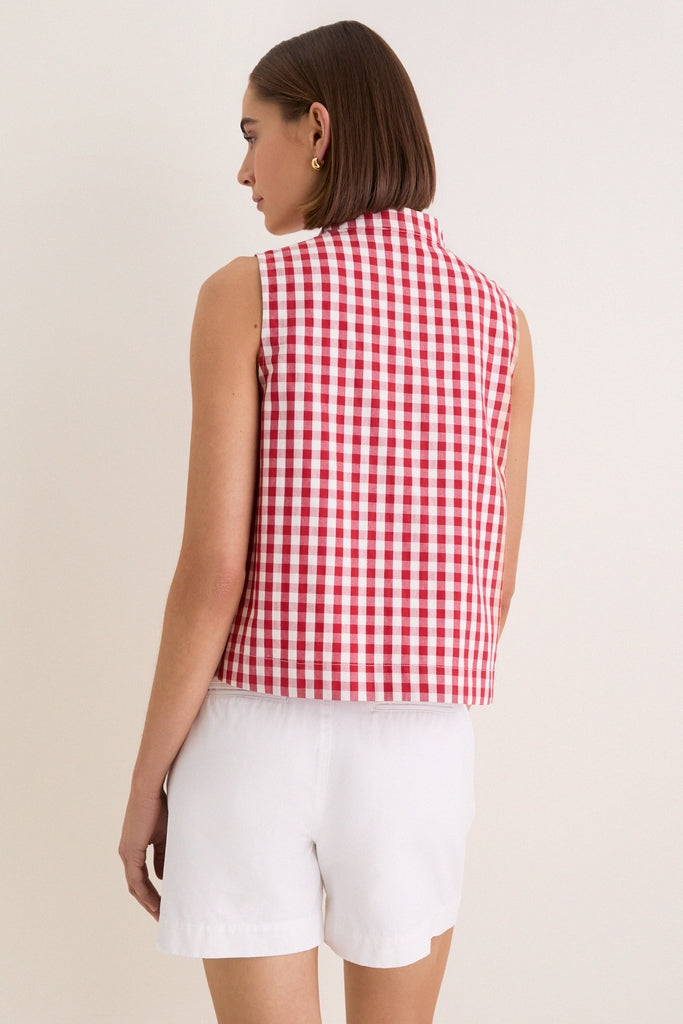 Apple Red Gingham Sleeveless Celeste Top | Tuckernuck