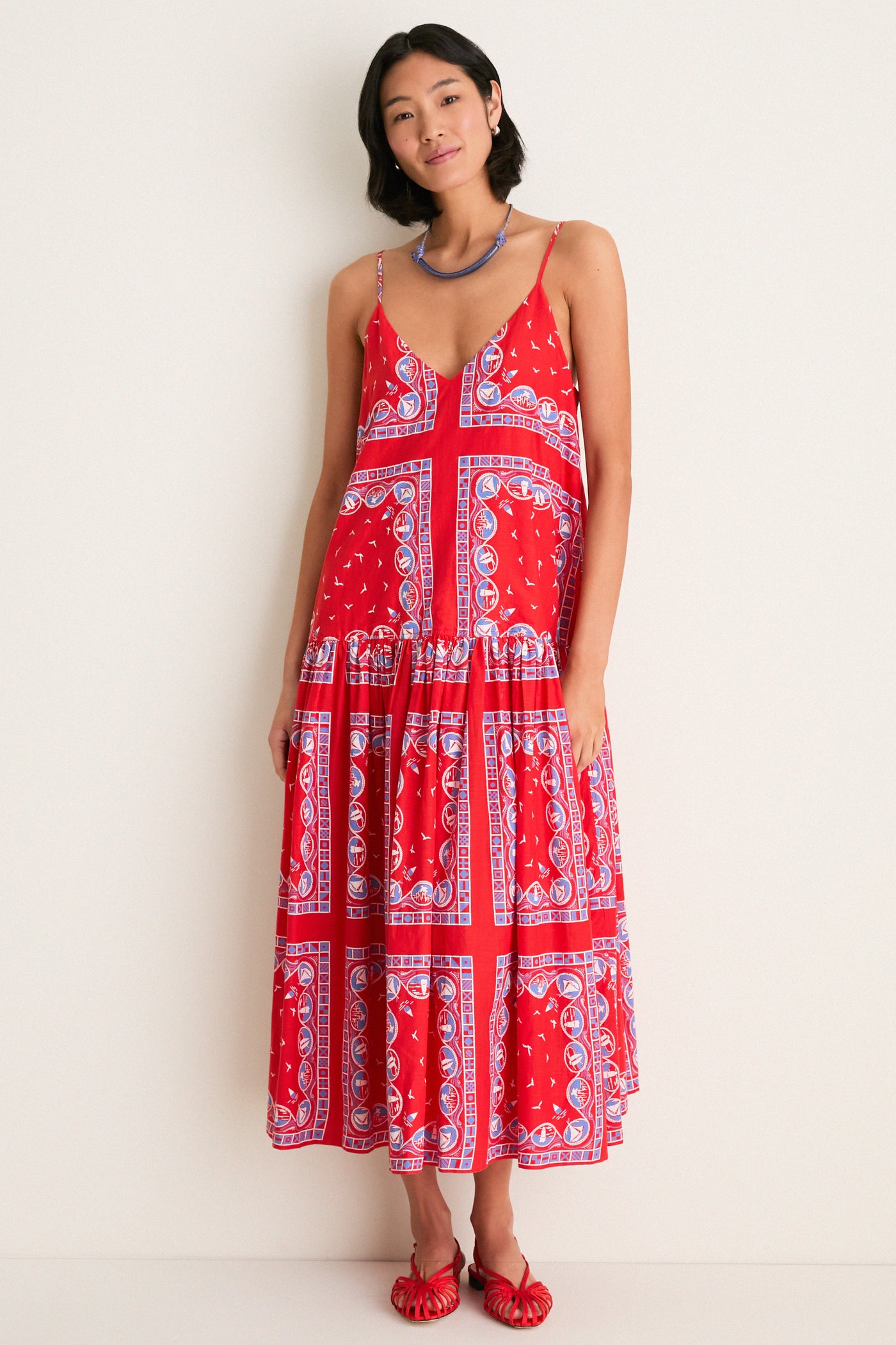 Red Sailboat Bandana Drop Waist Dress